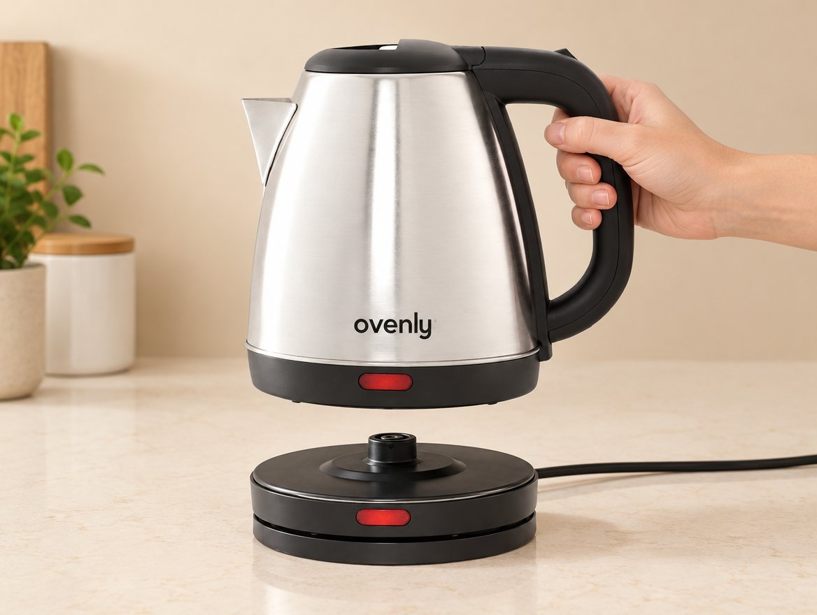 Ovenly kettle lifted off its 360 degree cordless base